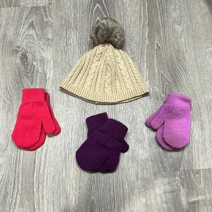 Toddler Girl Beanie and Mitten Bundle